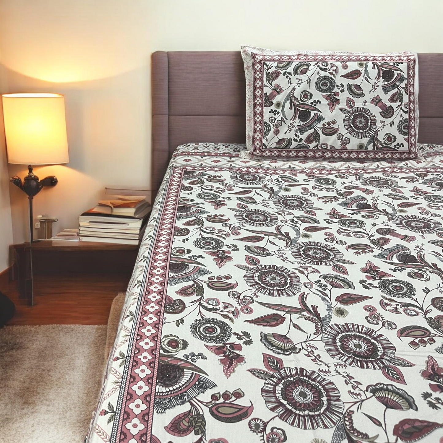 Naz Pink | 100% Premium Cotton Bedsheet With 2 Pillow Covers | 200 TC | Super King Size Bedsheet (108 X 108 inches)