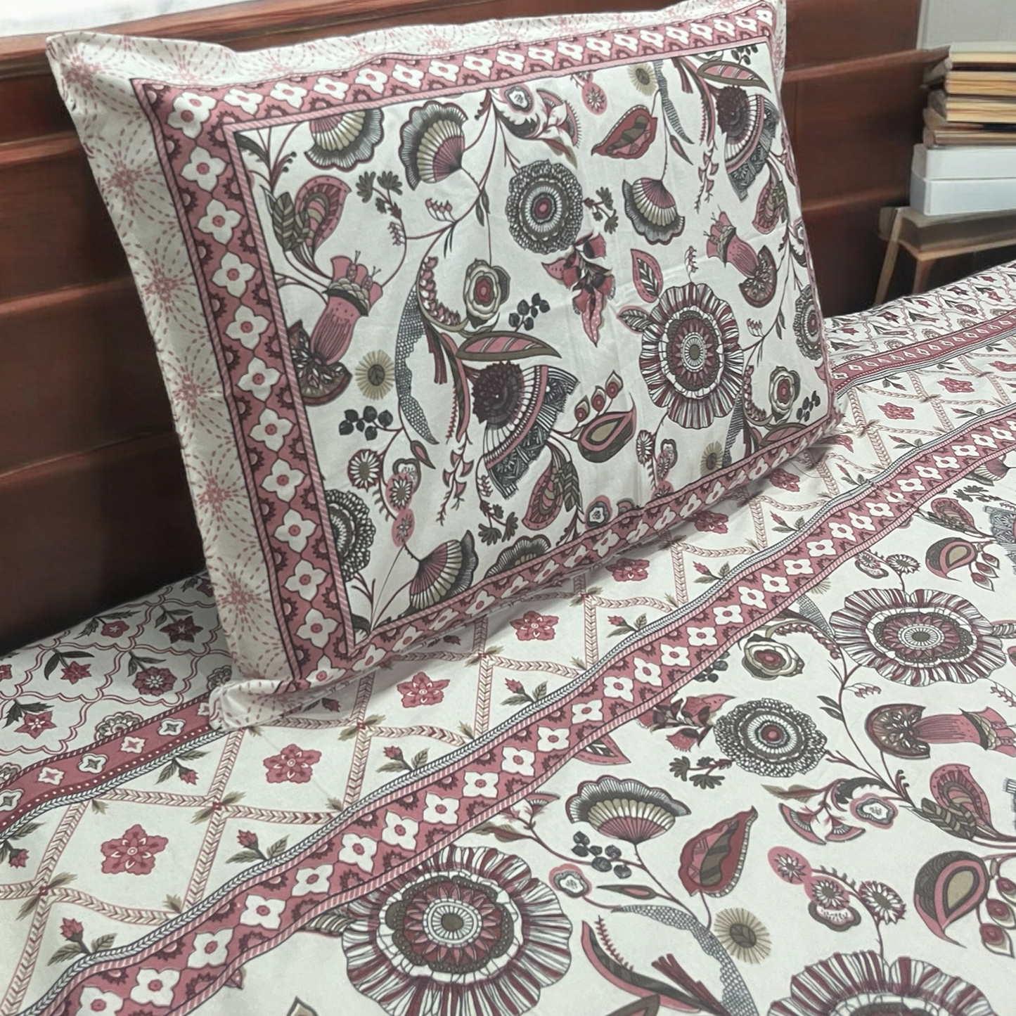 Naz Pink | 100% Premium Cotton Bedsheet With 2 Pillow Covers | 200 TC | Super King Size Bedsheet (108 X 108 inches)