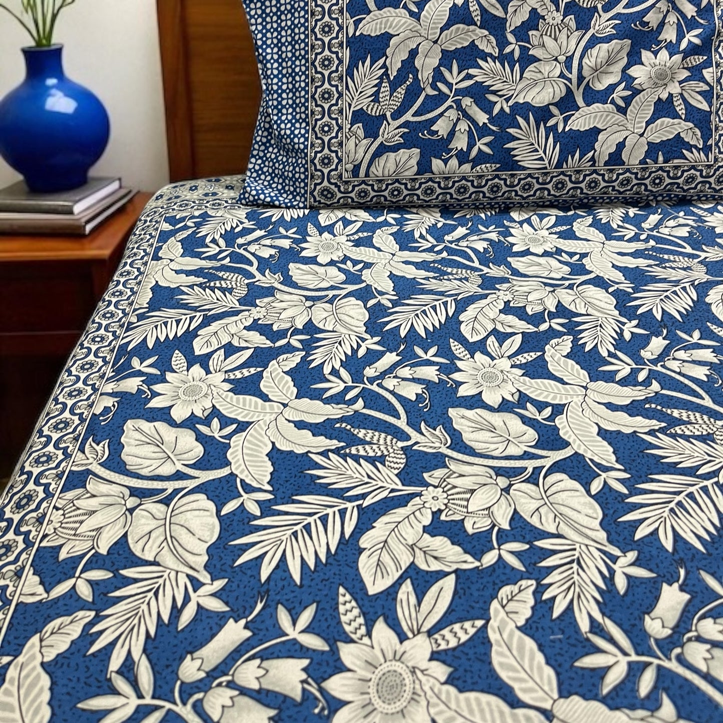 Everyday Edit | Blue Petal 100% Cotton Double Bedsheet