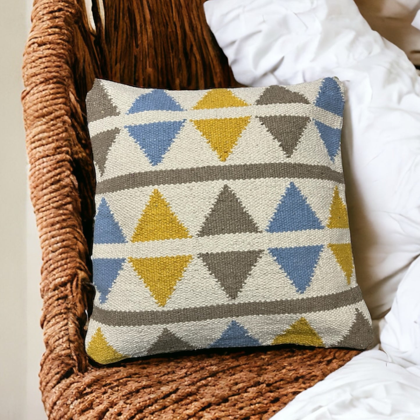 Mosaic Printed Boho Cushion Cover - 16x16" | Soft Handloom Cotton