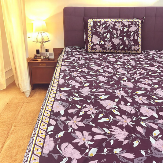 Flora Premium Pure Cotton King Bedsheet With Pillow Covers 200 TC