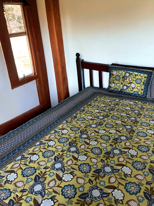 Gulbagh 100% Pure Cotton Double Bedsheet with Two Pillow Covers