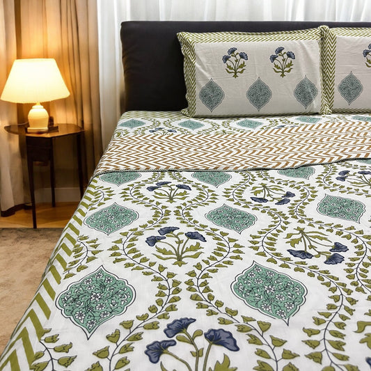 Gulzar Blue Pure Cotton Bedsheet With Pillow Covers 200 TC