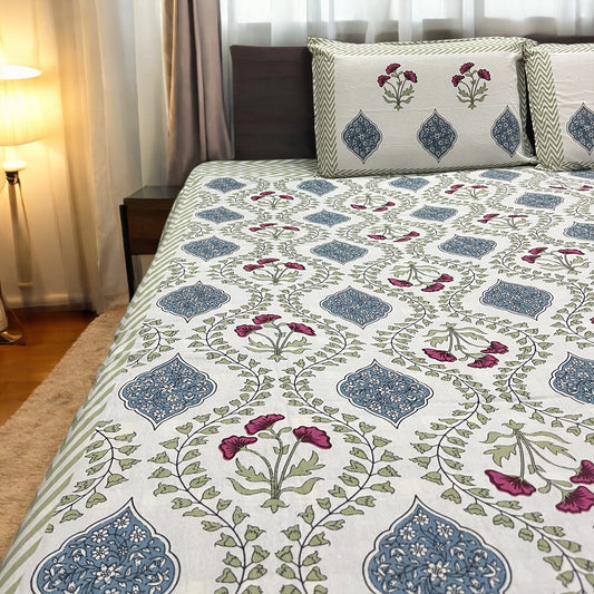 Gulzar Red Printed 100% Pure Cotton Bedsheet With Pillow Covers