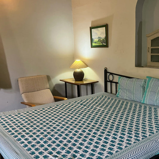 Majestic Elephant Motif Pure Cotton Bedsheet with Pillow Covers Cotton Goodness