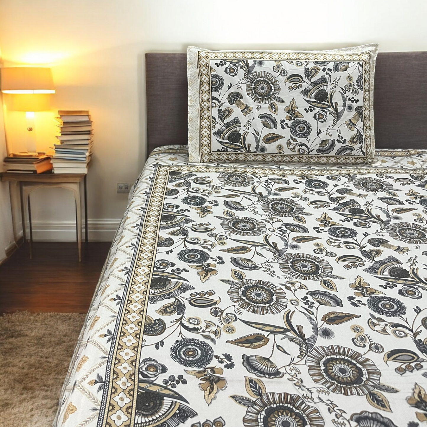 Naz Yellow Pure Cotton Super King Size Bedsheet With Two Pillow Covers