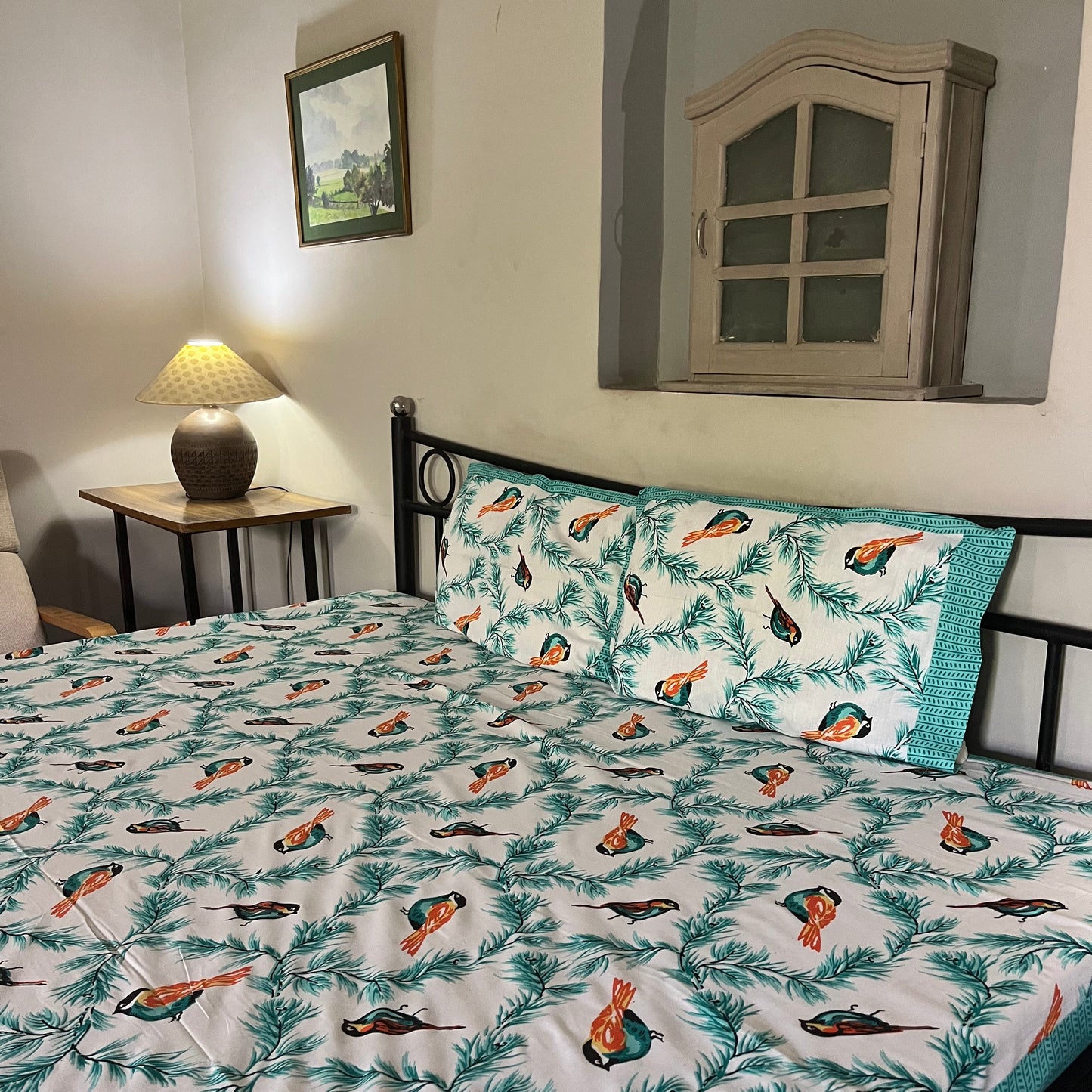 Ocean Breeze 144 TC Pure Cotton Double Bedsheet With Pillow Covers Cotton Goodness