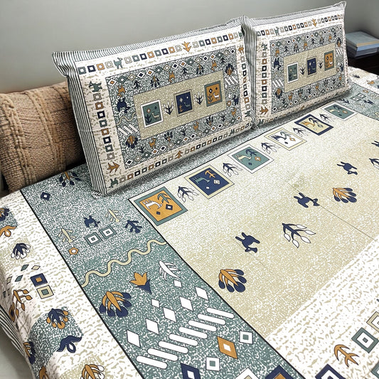 Raahat 200 TC 100% Pure Cotton Double Bed Bedsheet With Pillow Covers