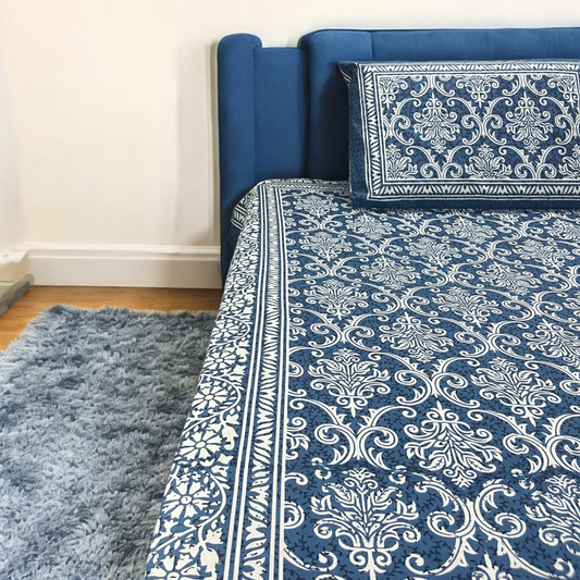Regal Blue Pure Cotton Double Bed Bedsheet with 2 Pillow Covers | 200 TC