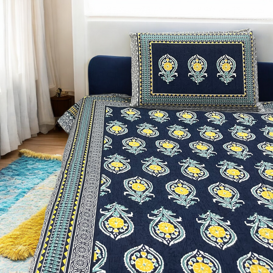 Royal Blue 100% Pure Cotton King Size Bedsheet with 2 Pillow Covers