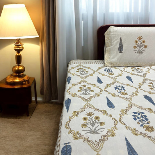 Serene Blue High-Quality Pure Cotton Double Bed Bedsheet With Pillow Covers 200 TC