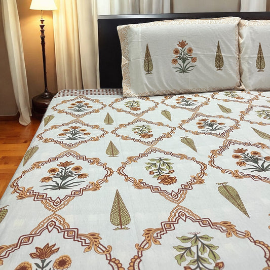 Serene Orange 200 TC 100% Pure Cotton Bedsheet With 2 Pillow Covers