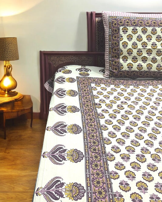Spring Bloom 100% Pure Cotton Bedsheet with Two Pillow Covers