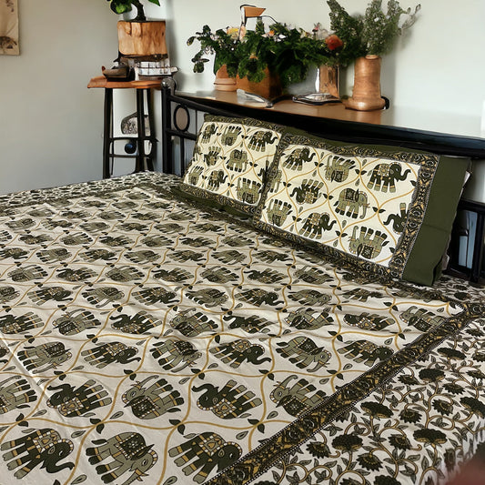 Tusker Tapestry Print 100% Premium Cotton Bedsheet With Pillow Covers
