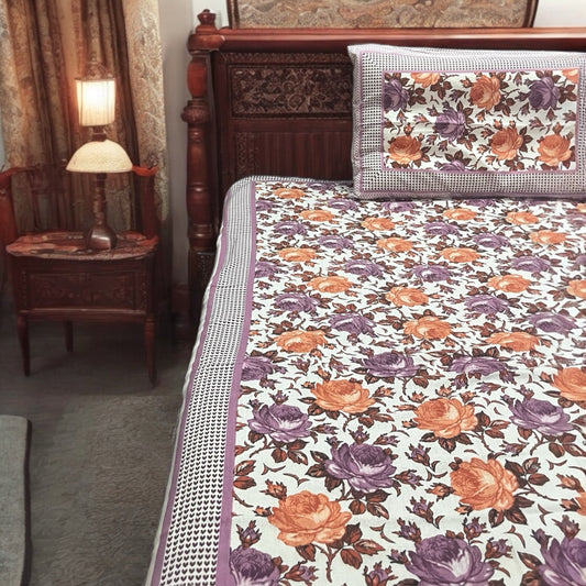 Garden Glory Motif | Pure Cotton Bedsheet With Pillow Covers | 144 TC