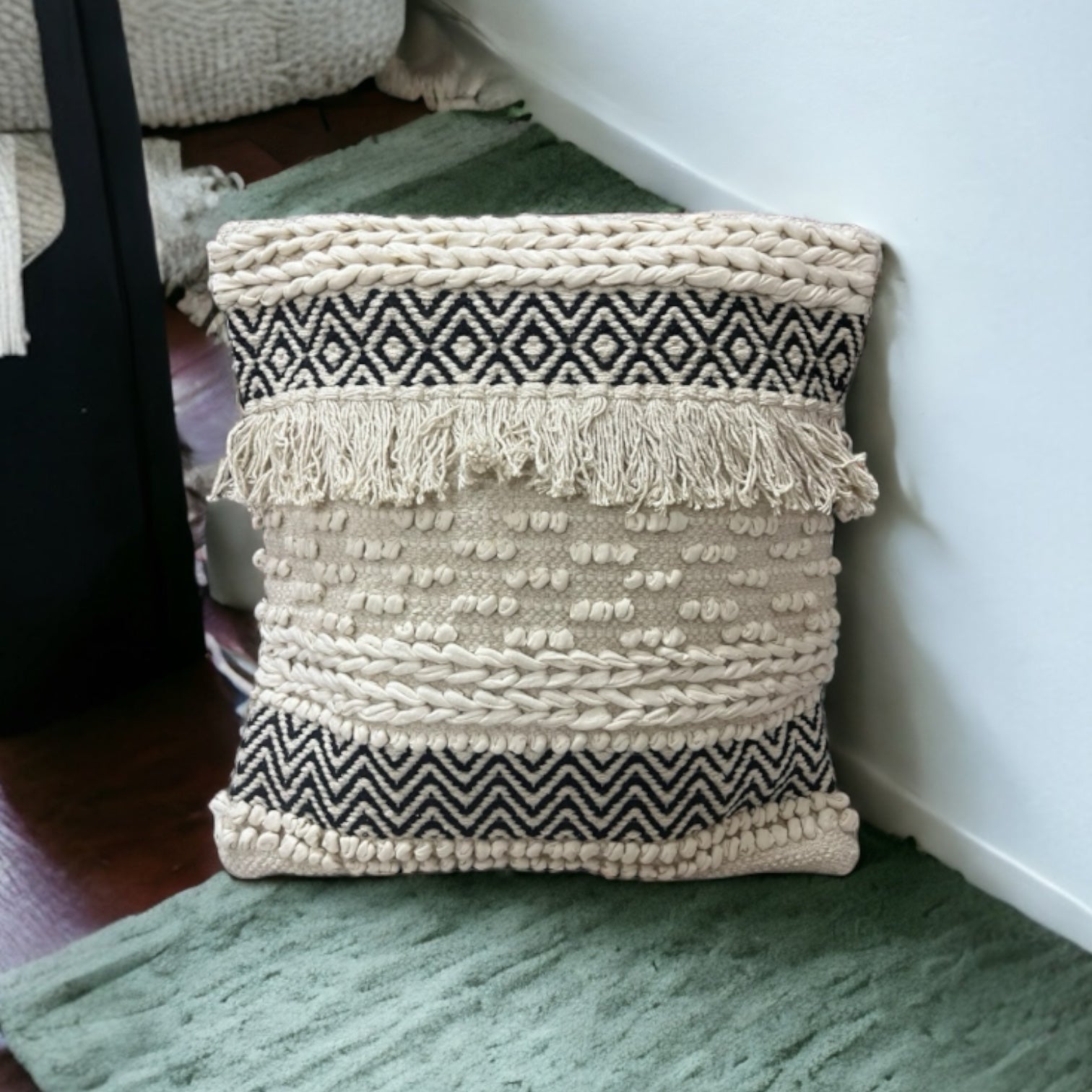 100% Soft Handloom Cotton Snow Loop Tufted Cushion Cover 18 X 18 Inches Cotton Goodness