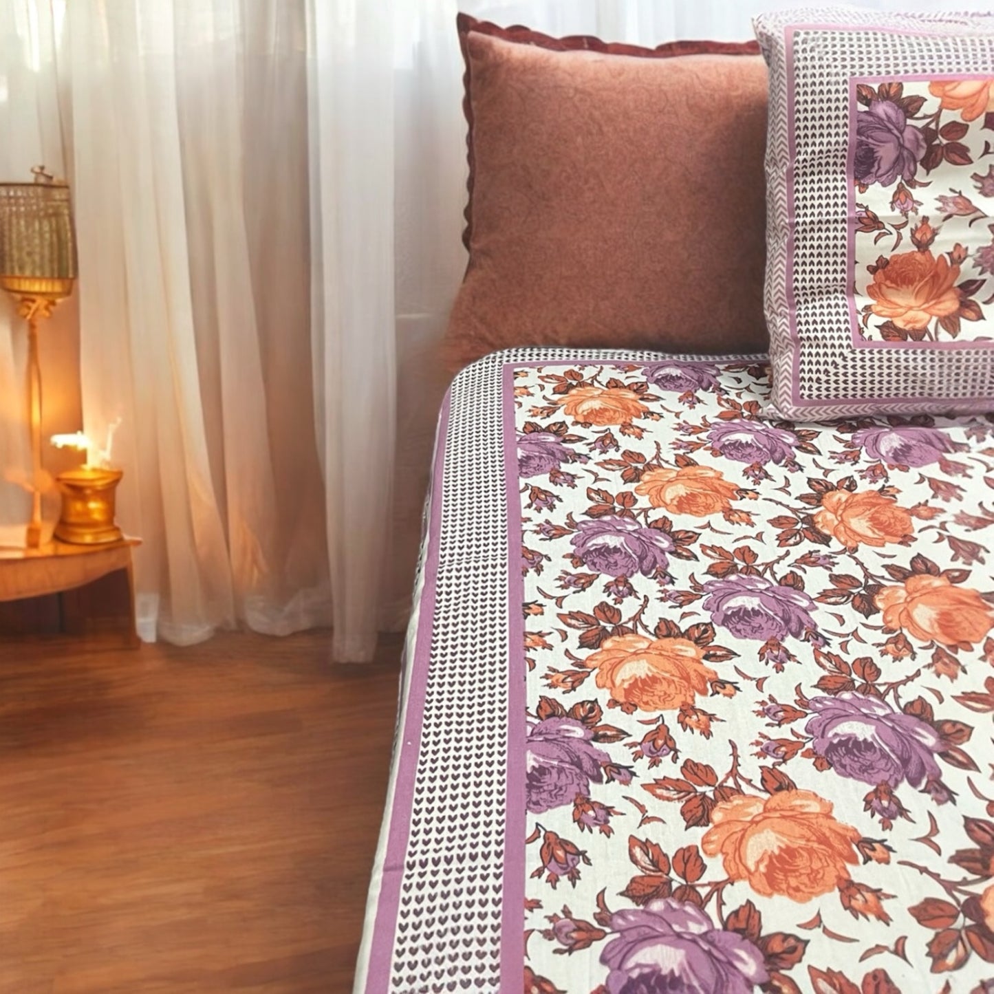 Garden Glory Motif | Pure Cotton Bedsheet With Pillow Covers | 144 TC