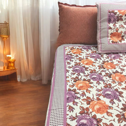 Garden Glory Motif | Pure Cotton Bedsheet With Pillow Covers | 144 TC