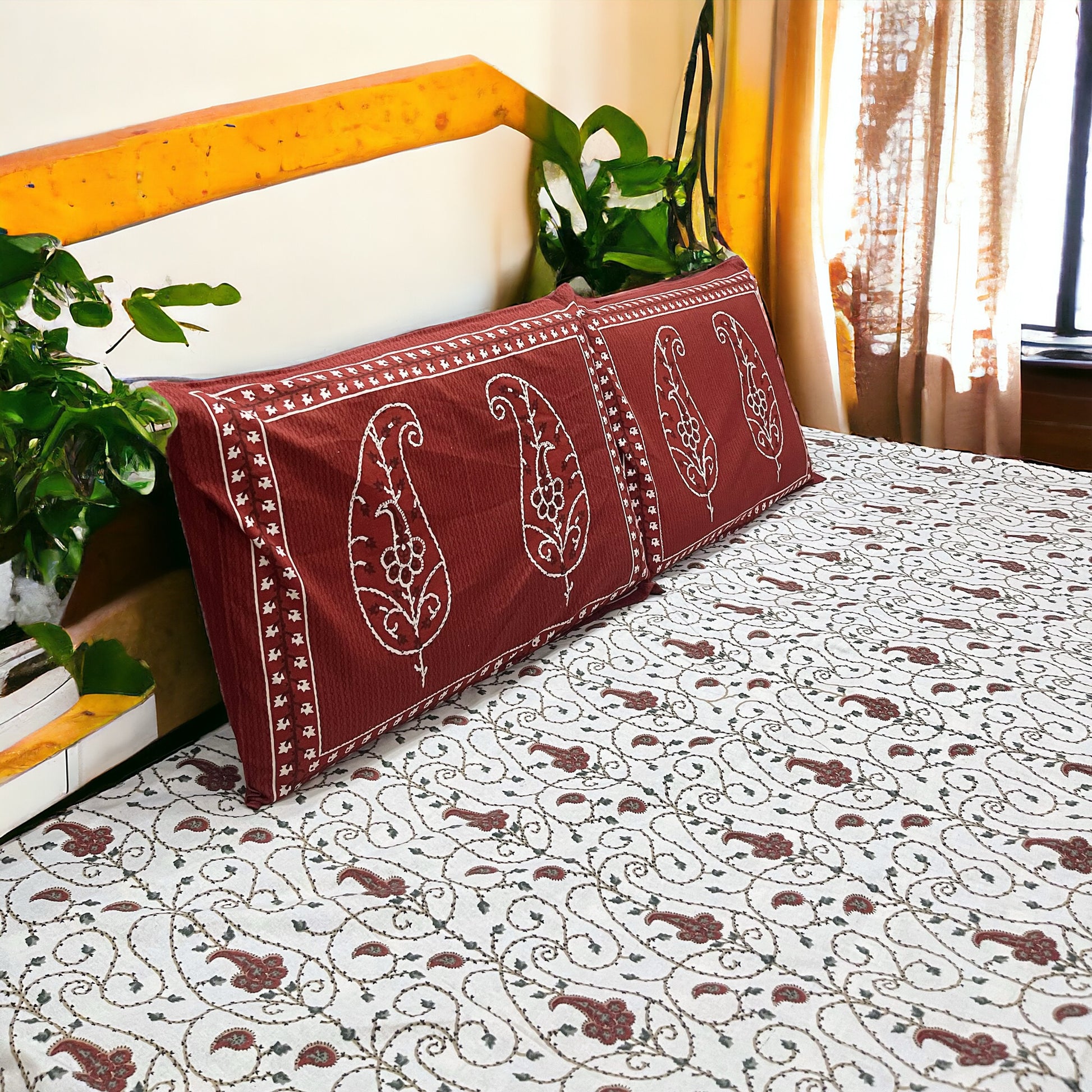 200 TC Premium Cotton Artful Leaf Symphony Bedsheet With Pillow Covers | Cotton Goodness