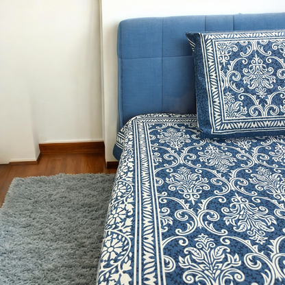 Regal Blue | Pure Cotton Bedsheet With 2 Pillow Covers | 200 TC