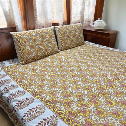 Gulmohar  | Pure Cotton Bedsheet With Pillow Covers | 200 TC