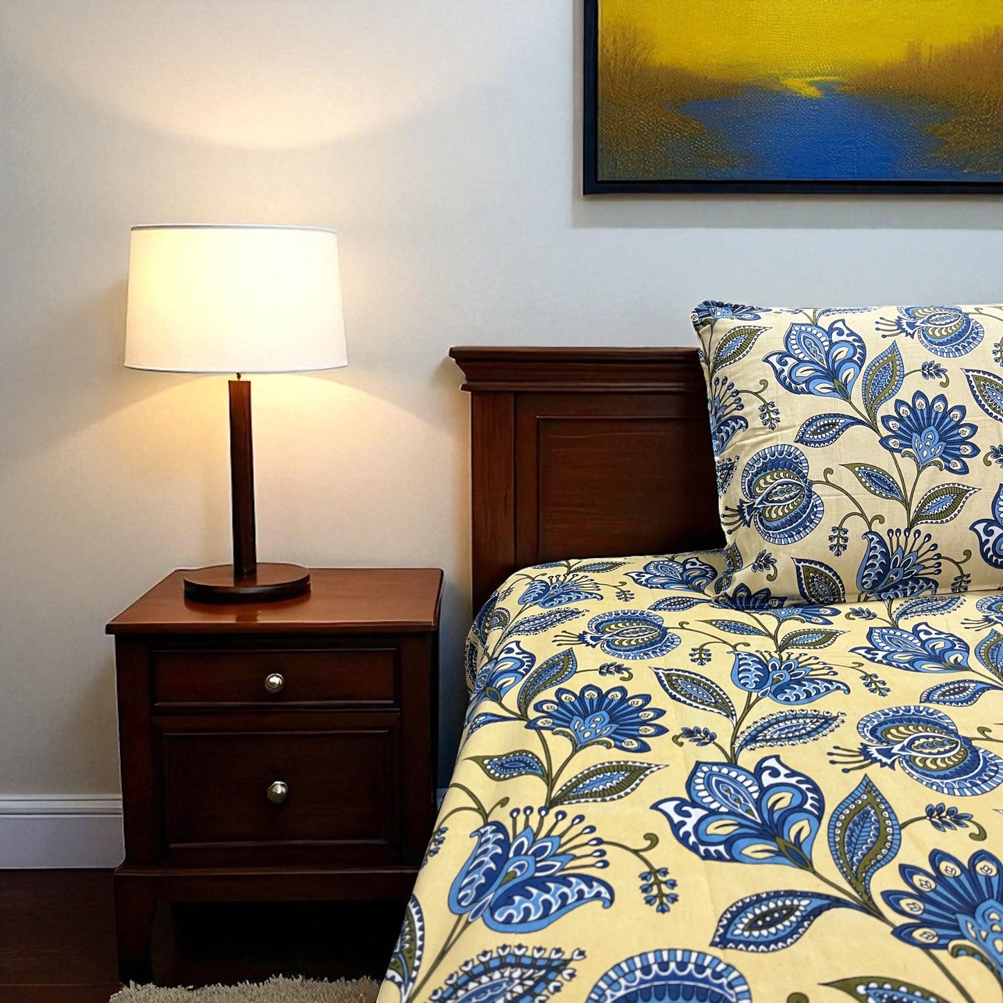 Signature Edit | Indigo Blossom 100% Cotton King Size Bedsheet