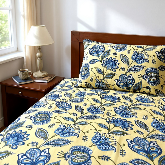 Signature Edit | Indigo Blossom 100% Cotton King Size Bedsheet