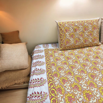 Gulmohar  | Pure Cotton Bedsheet With Pillow Covers | 200 TC