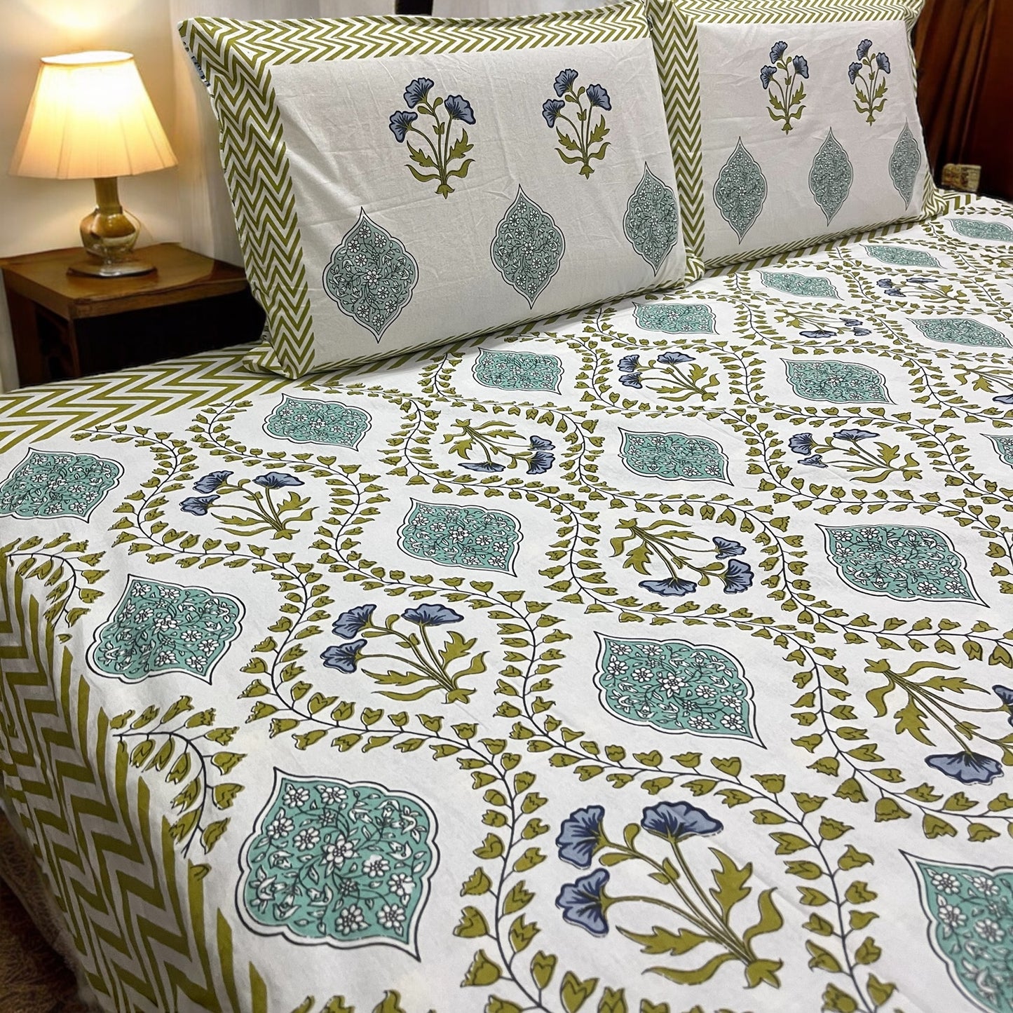 Gulzar blue | Pure Cotton Bedsheet With Pillow Covers | 200 TC