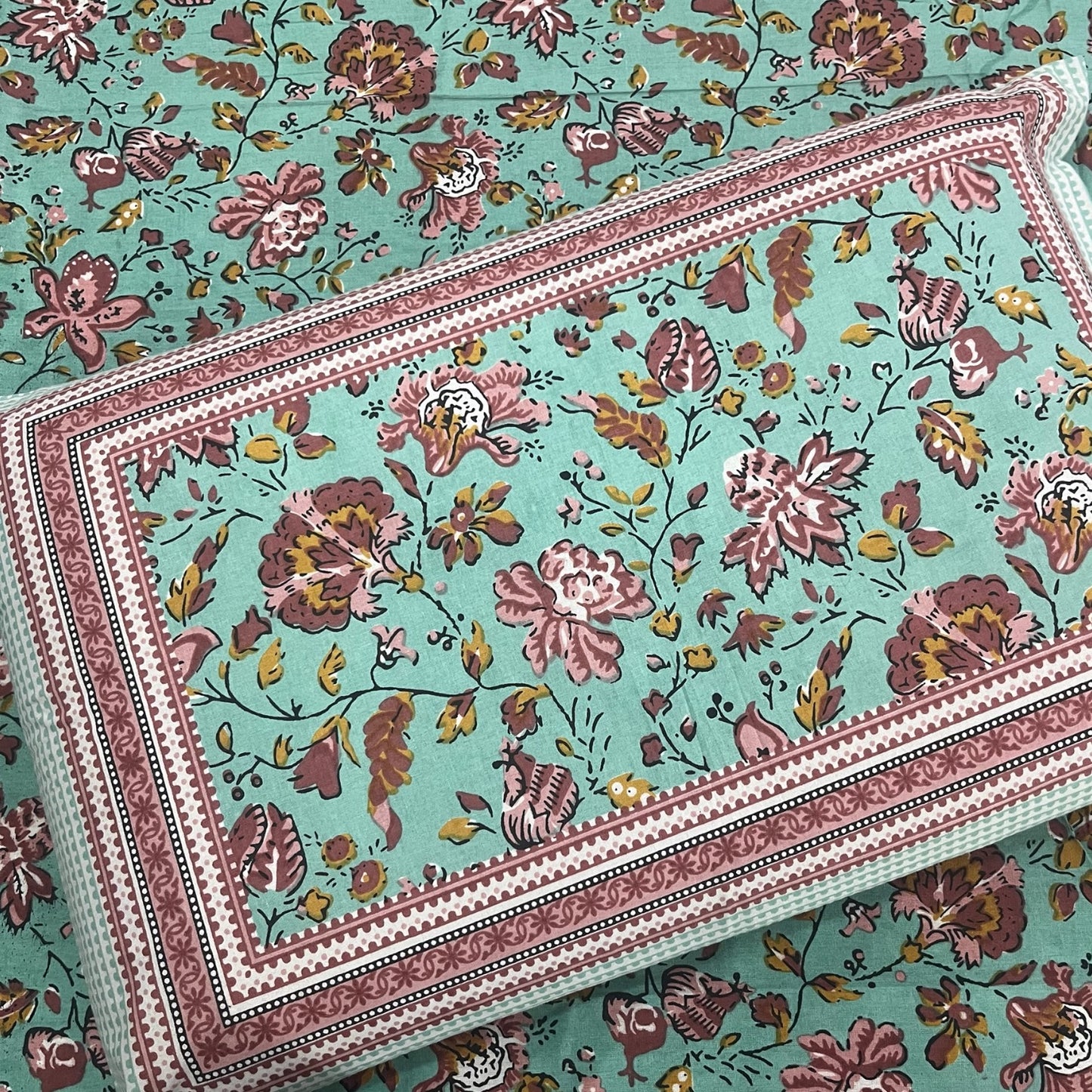 Aura Green Pure Cotton 200 TC Bedsheet With two Pillow Covers Cotton Goodness
