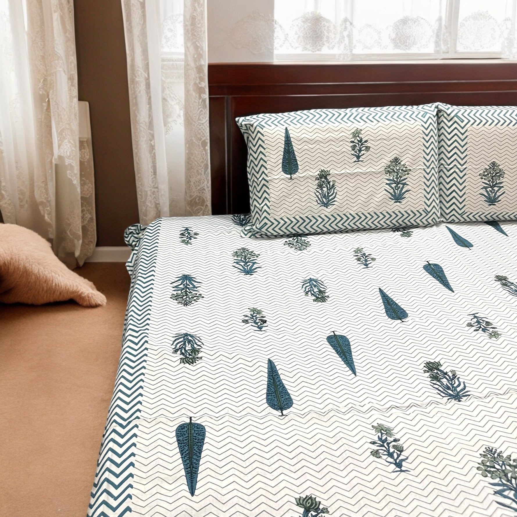 Bagheecha Blue 200 TC Premium Cotton Bedsheet With Pillow Covers Cotton Goodness