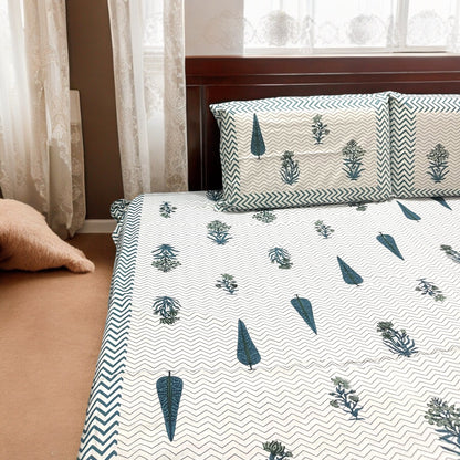 Bagheecha Blue 200 TC Premium Cotton Bedsheet With Pillow Covers Cotton Goodness