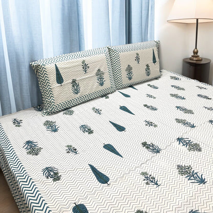 Bagheecha Blue 200 TC Pure Cotton Bedsheet With Pillow Covers