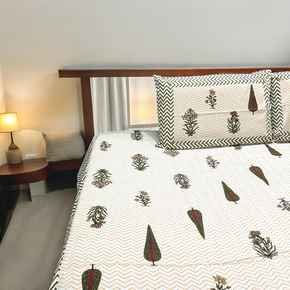 Bagheecha Green 200 TC 100% Cotton Bedsheet With Pillow Covers Cotton Goodness