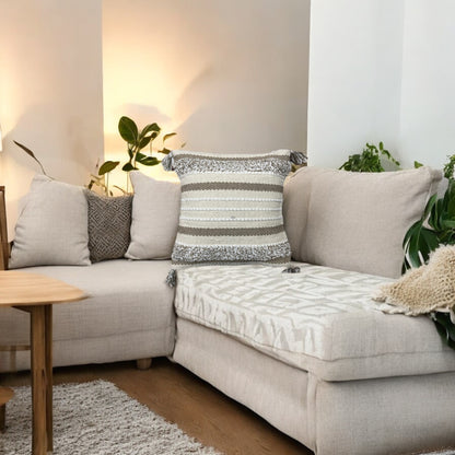 Beige Tufted Tassel Cushion Cover - 18 x 18 inches 