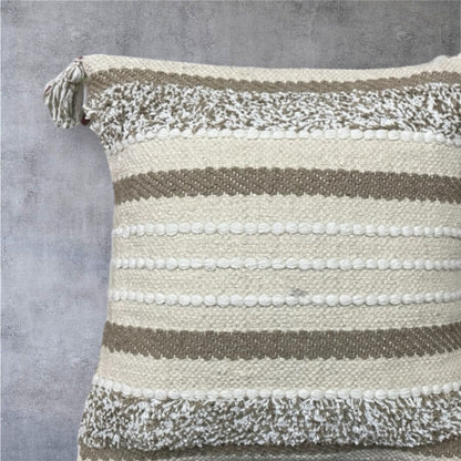 Cotton Goodness Beige Tufted Tassel Cushion Cover - 18'' x 18" 