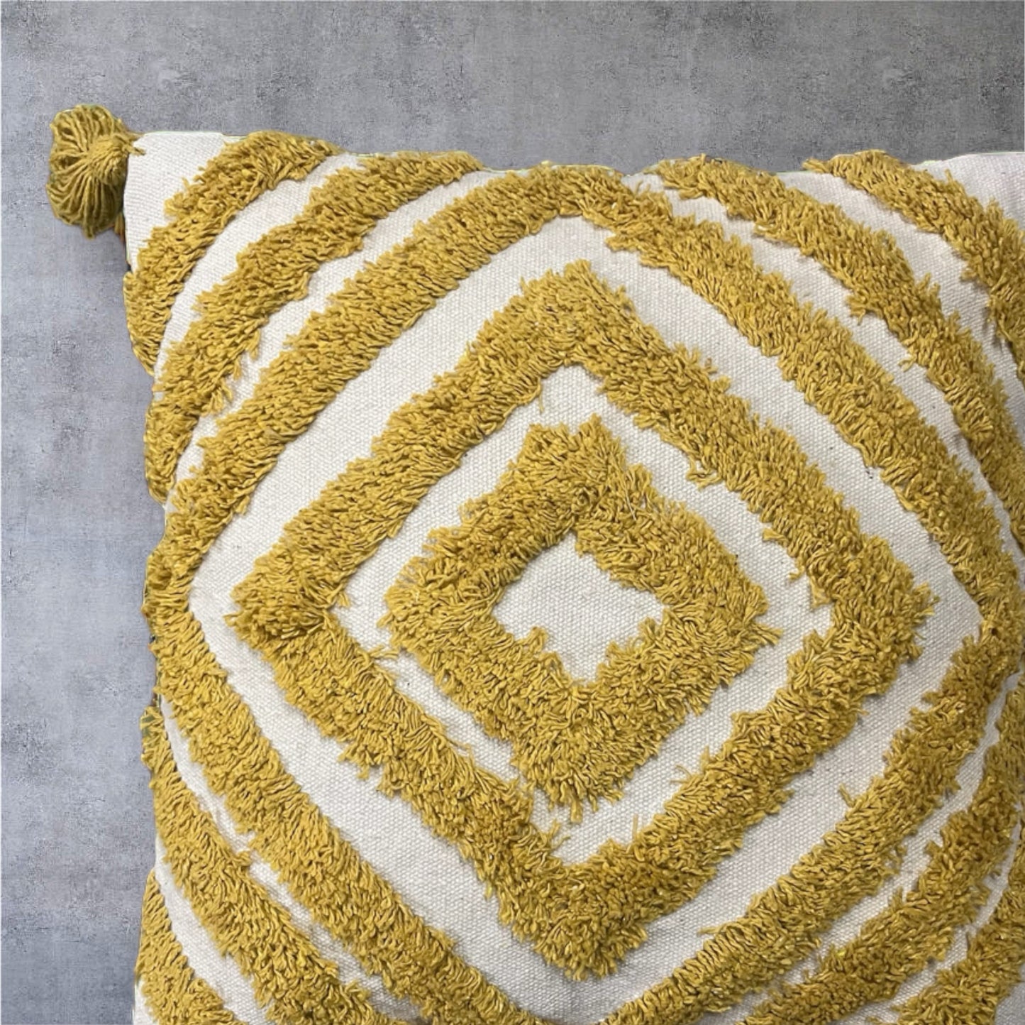 Cotton Handwoven Sunshine Tassel Tufted Cushion Cover 16x16 inches Cotton Goodness