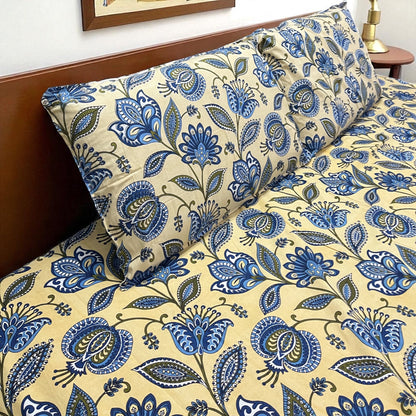 Signature Edit | Indigo Blossom 100% Cotton King Size Bedsheet