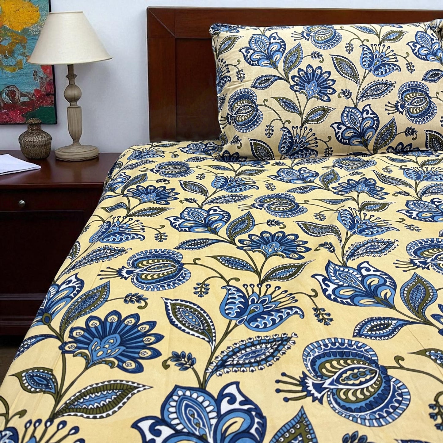 Signature Edit | Indigo Blossom 100% Cotton King Size Bedsheet