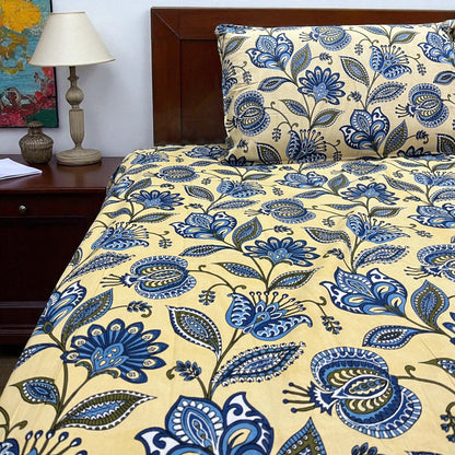 Signature Edit | Indigo Blossom 100% Cotton King Size Bedsheet