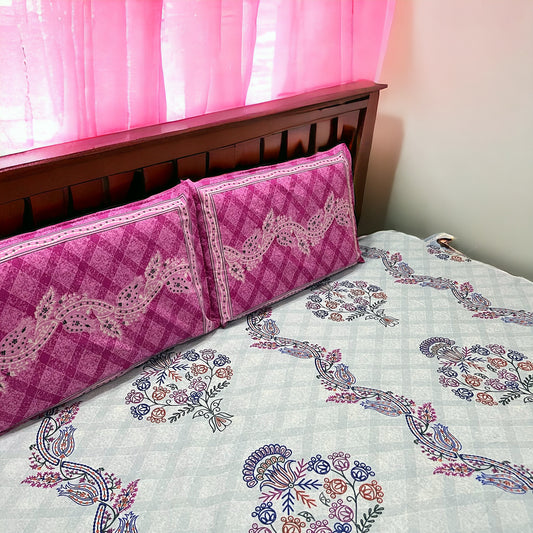 Vintage Leaf | Pure Cotton Bedsheet With Pillow Covers | 200 TC