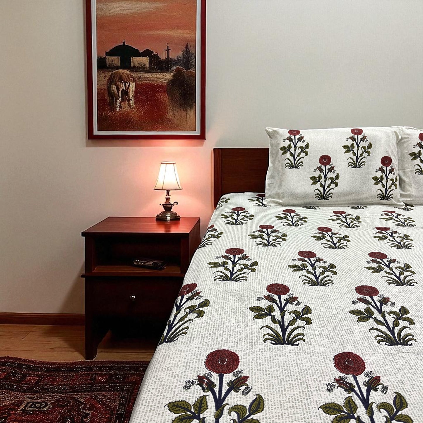 Premium Edit | Mughal Bloom 100% Cotton King Size Bedsheet