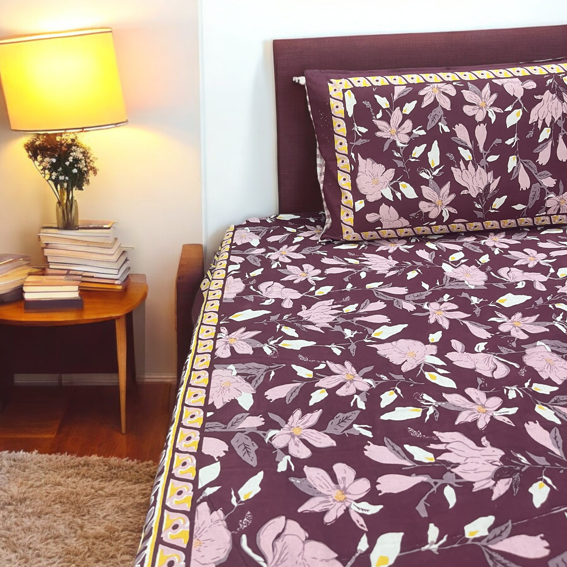 Flora Premium Pure Cotton King Bedsheet With Pillow Covers