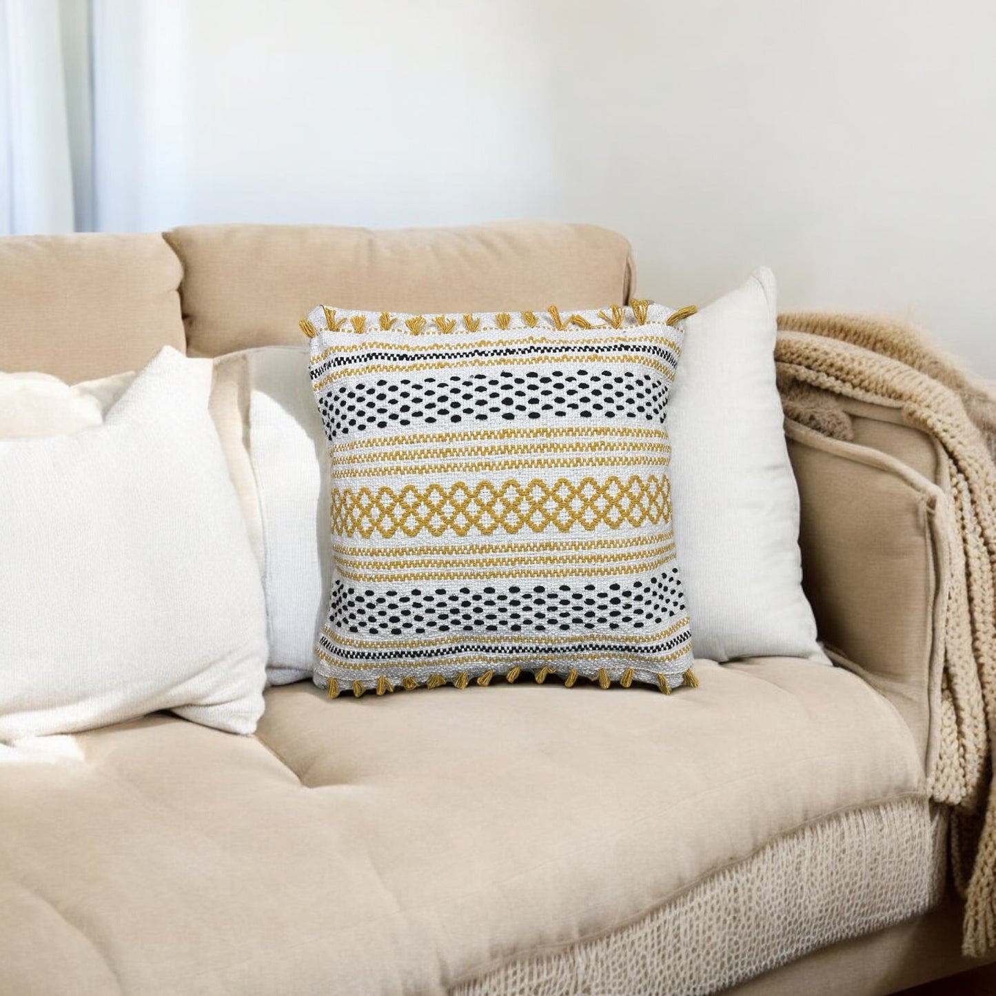 Golden Tufted Charm pure Cushion Cover