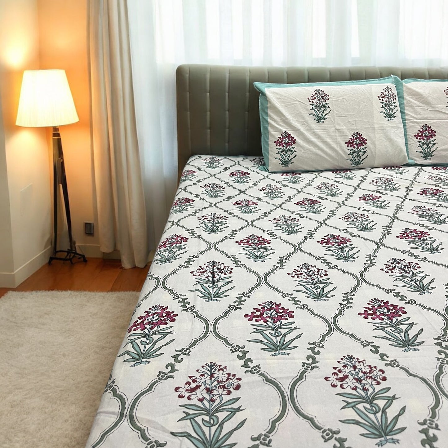 Gulbahar 100% Pure Cotton Bedsheet with Two Pillow Covers