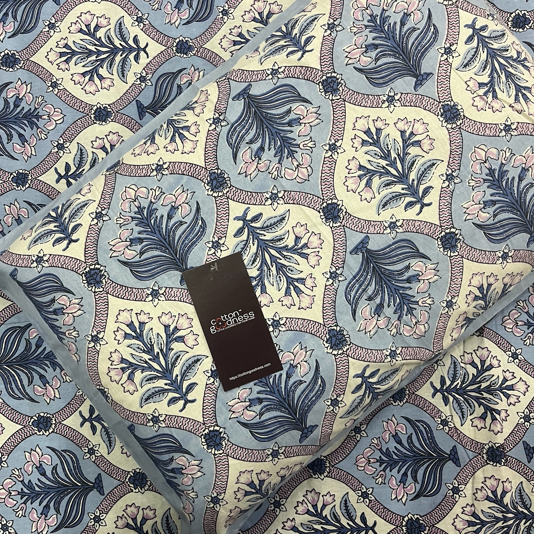 Gulfam Blue 100% Pure Cotton Bedsheet with Pillow Covers Cotton Goodness