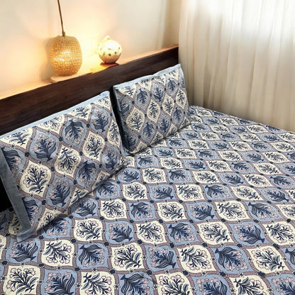 Gulfam Blue Pure Cotton Bedsheet with Pillow Covers Cotton Goodness