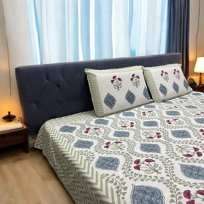Gulzar Red Printed 100% Pure Cotton Bedsheet With Pillow Covers Cotton Goodness