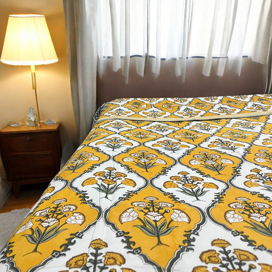 Dohar Marigold  | Pure Cotton Mulmul Comforter | Reversible Prints