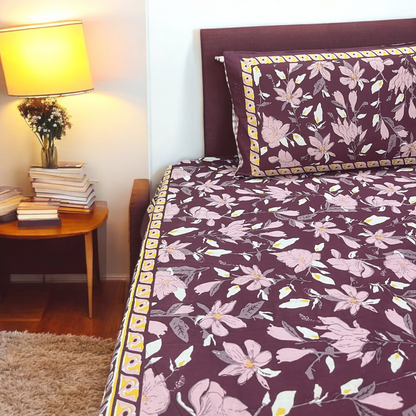 Flora | Pure Cotton Bedsheet With Pillow Covers | 200 TC